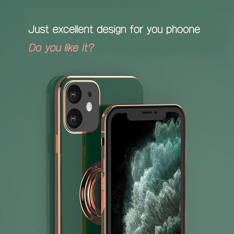 Light Cyan Luxury Shockproof Silicone Ring Case Stand Cover for iPhone 14 13 12 Pro Max - iPhone 12 โ image 5
