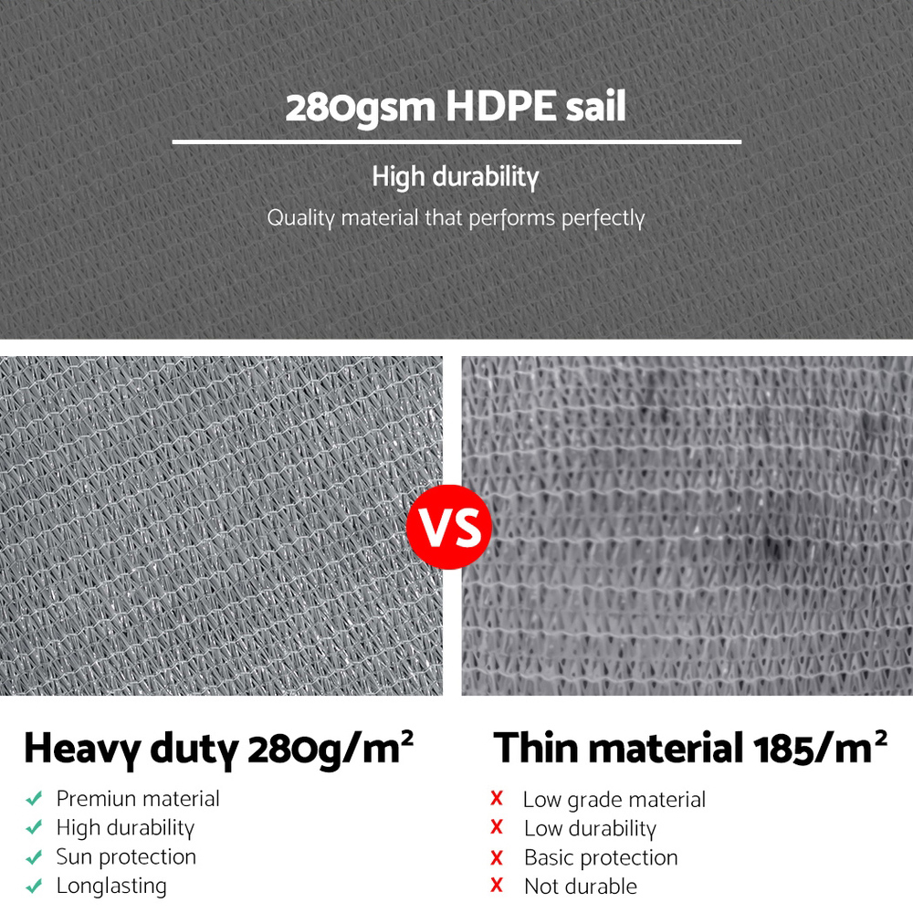 Instahut Shade Sail 3x3x4.3m Triangle 280GSM 98% Grey Shade Cloth โ image 5