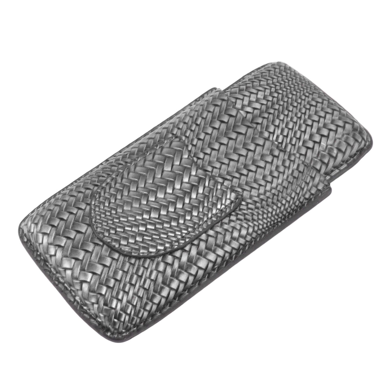 3 Finger Cigar Case Woven Pattern Portable Travel Leather Cigar Humidor Case Smoking Accessories Silver โ image 3
