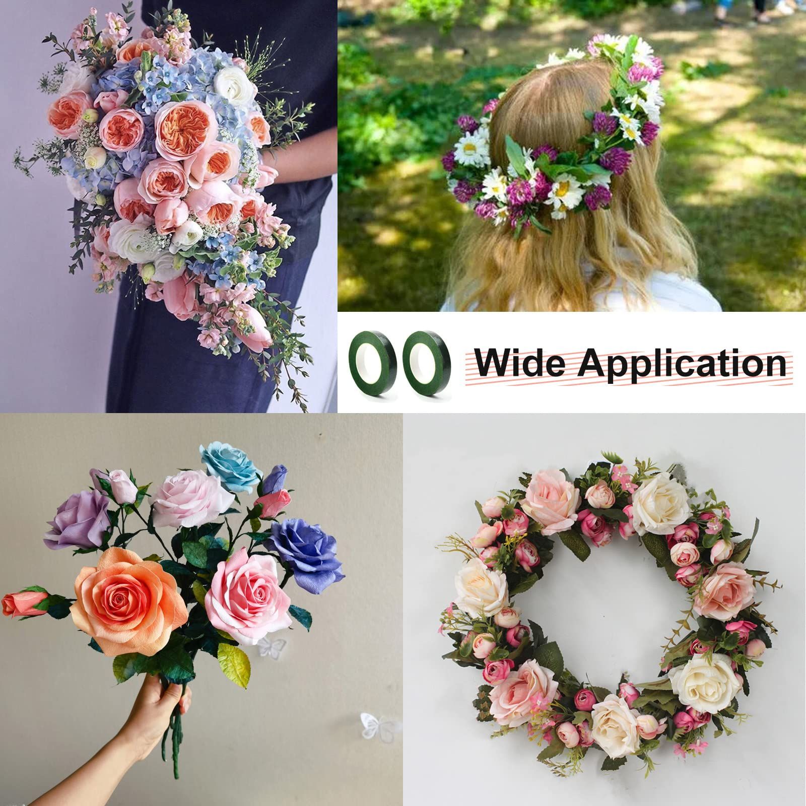 12 Rolls 0.43 Inch 22 Yard Green Floral Tape for Bouquet Stem Wrapping - Adhesive, Waterproof and Flexible (Dark Green) — image 4