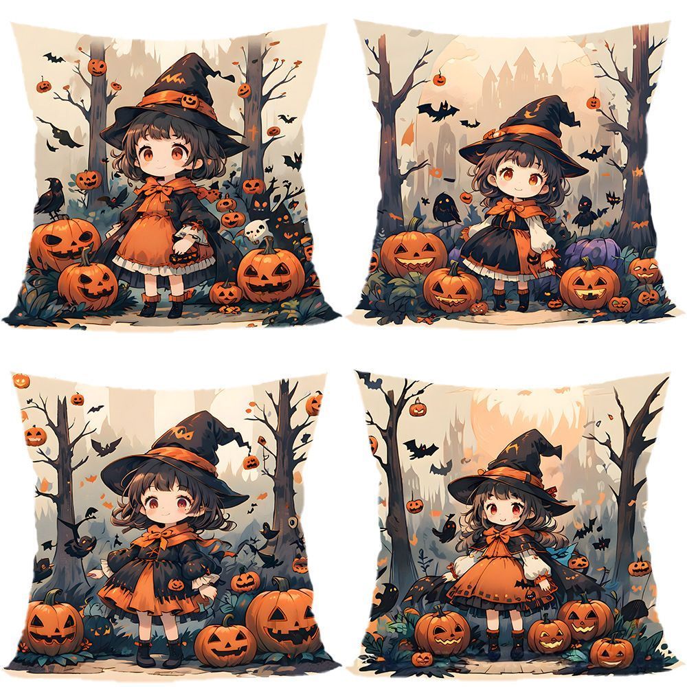 4PC Christmas & Halloween Home Decor 4PC Pillow Cover, Style‑56, Suitable For Sofa, Living Room, Bedroom, 45 × 45cm, Pillow Insert Not Included, Soft Surface