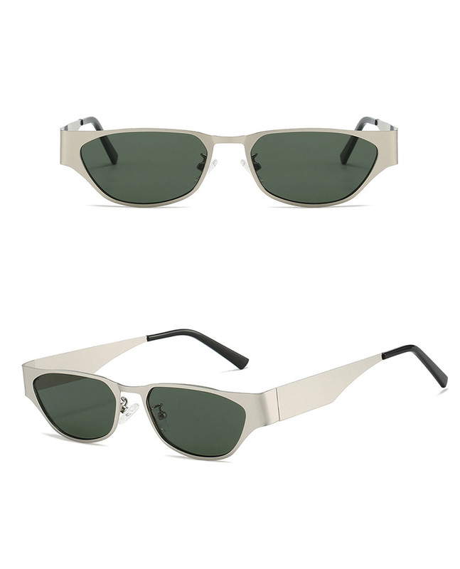 Silver Frame Dark Green Film Retro Cat Eye Sunglasses - Metal Frame, UV400 Protection — image 2