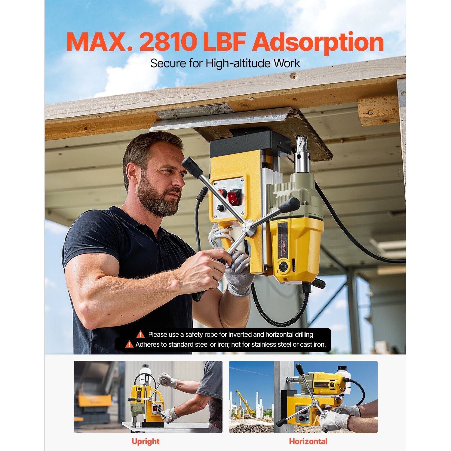 Magnetic Drill, 1400W Motor 1.6 in Boring Diameter, 2810 lbf Portable Electric Mag Drill Press, 800 RPM No-Load Speed, Drilling Machine for Metal Surface ā image 4