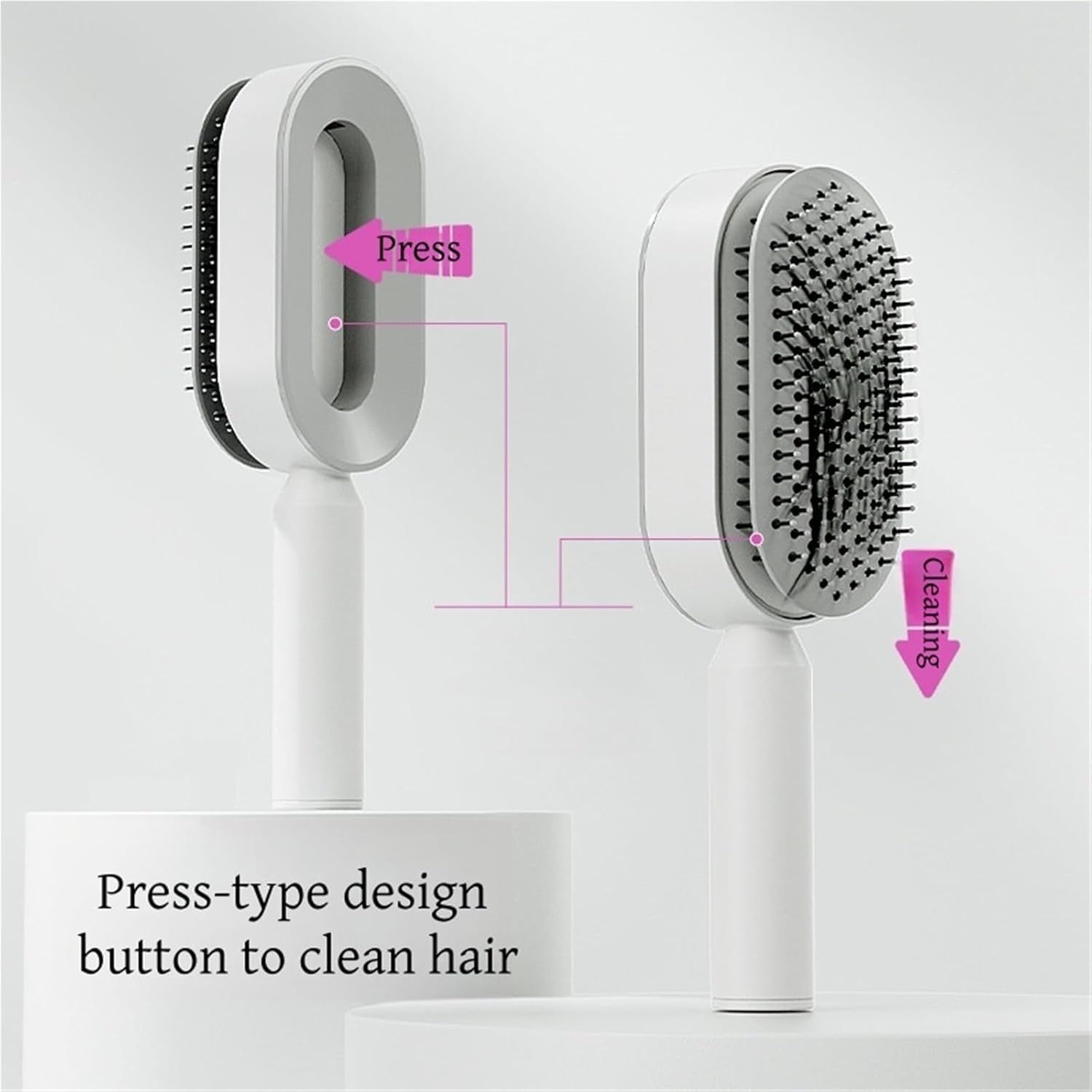 White 3D Airbag Massage Self Cleaning Hair Brush with Base - for Long Hair - One-Click Easy Hair Removal - Scalp Soothing Detangler for Professional Home Hair โ image 4