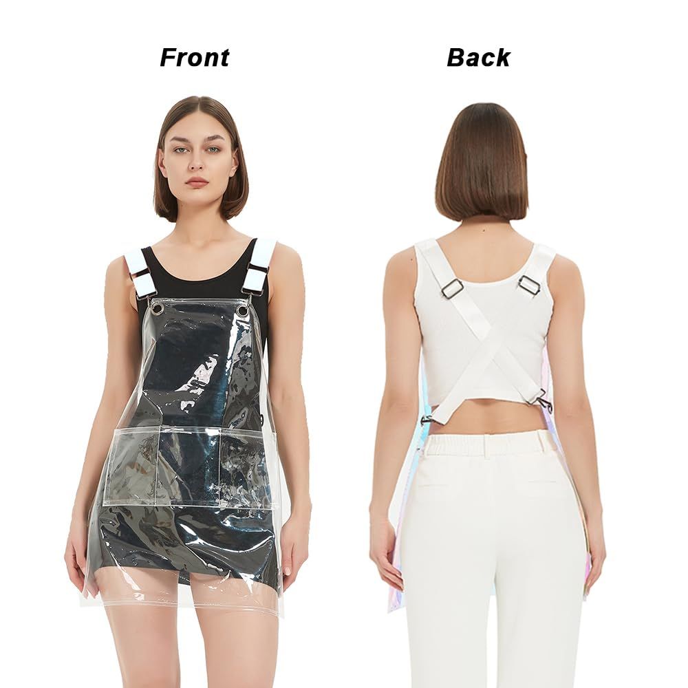 Hair Stylis Apron for Salon Barber Cross-back Hairdresser Waterproof Work Apron With 3 Pockets(White woven ribbon 30 silk short style) — image 3