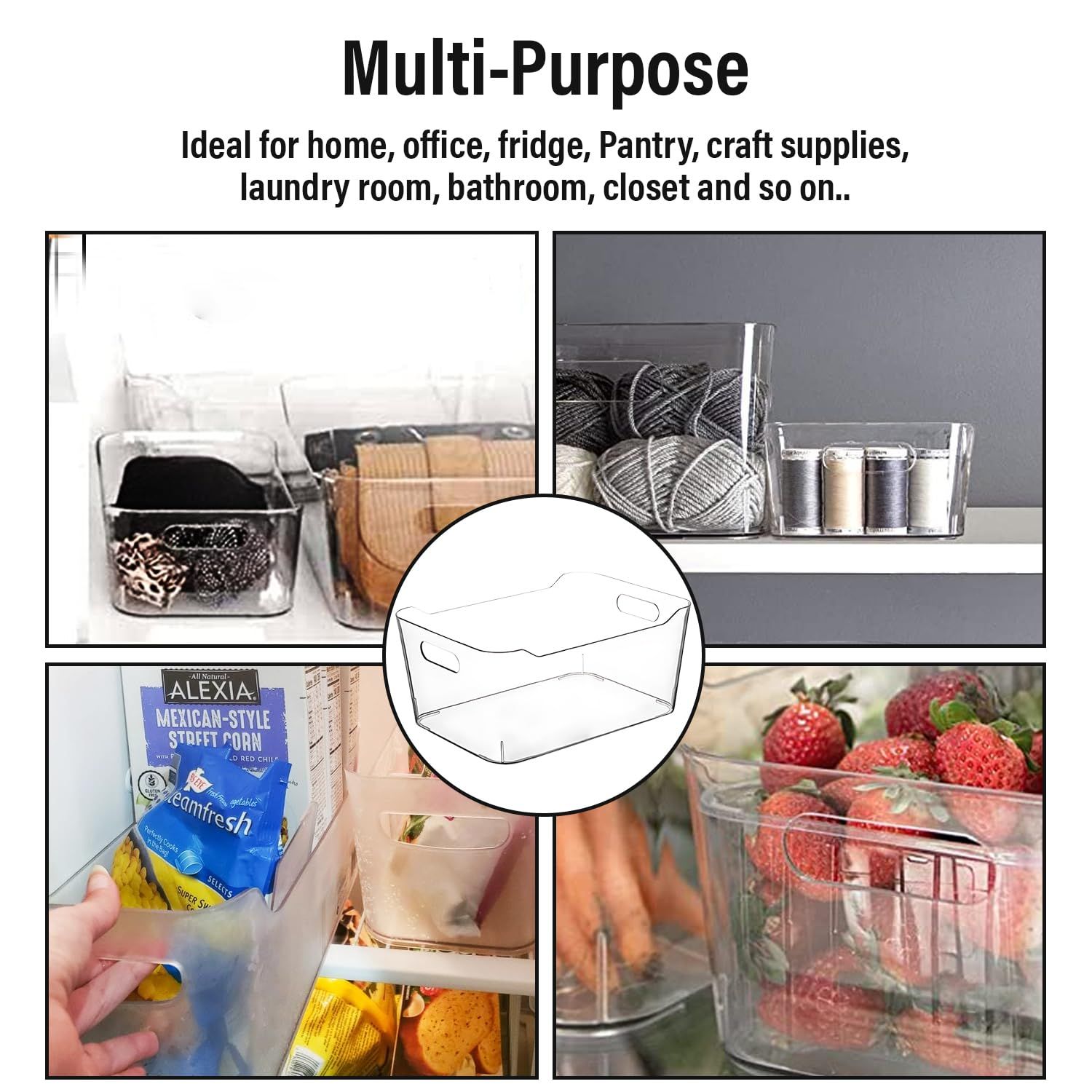 Plastic Storage Bins for Kitchen Organization, Pantry Storage, Fridge Organizer, Cabinet Organizers, Clear — image 5