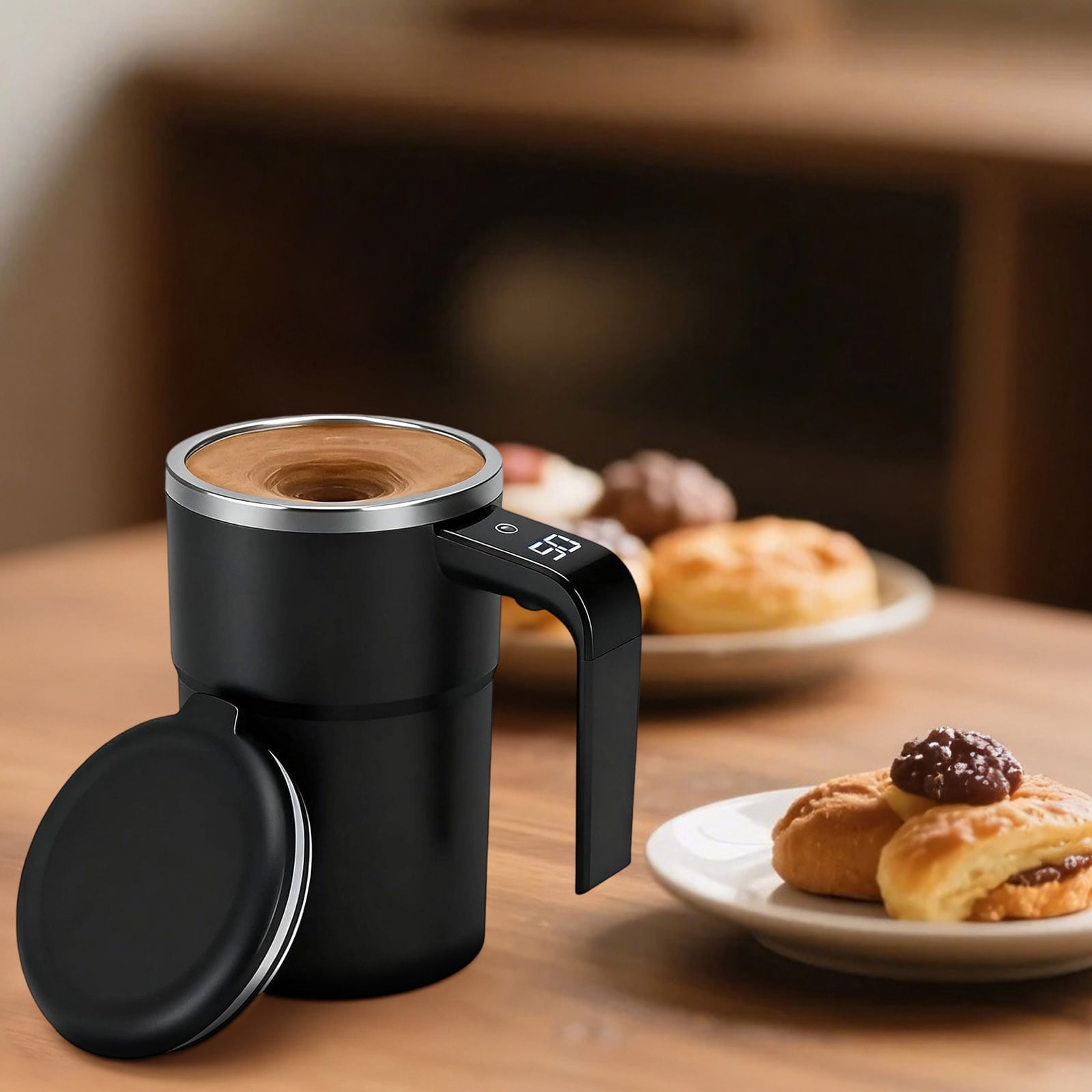 Self-Stirring Magnetic Coffee Mug with Temperature Display, Automatic Mixer for Coffee, Tea and Shakes, 304 Stainless Steel Liner, Black — image 5
