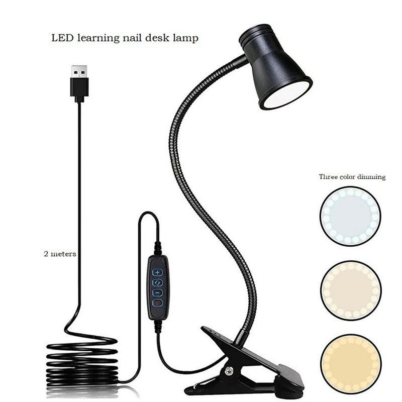 Clip-On LED Desk Lamp, 3 Color Modes & 3 Brightness Levels, Flexible Gooseneck Eye-Caring Light for Study, Manicure, Photography