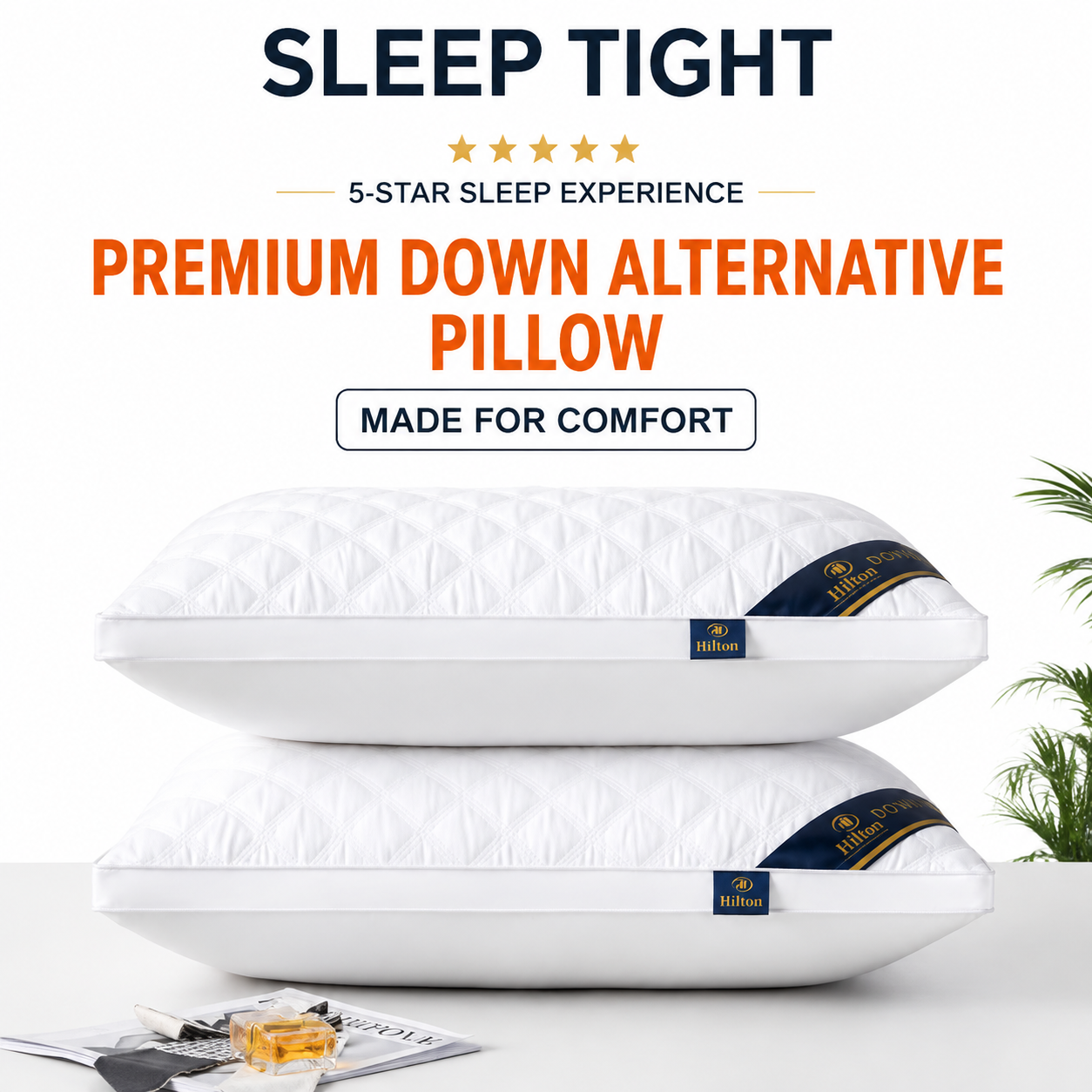 High Rebound Quilted Hotel Pillow Set 2 Pack - Anti Collapse Brushed Fabric Bed Sleeping Pillows for Ergonomic Neck Support (High Pillow) — image 2
