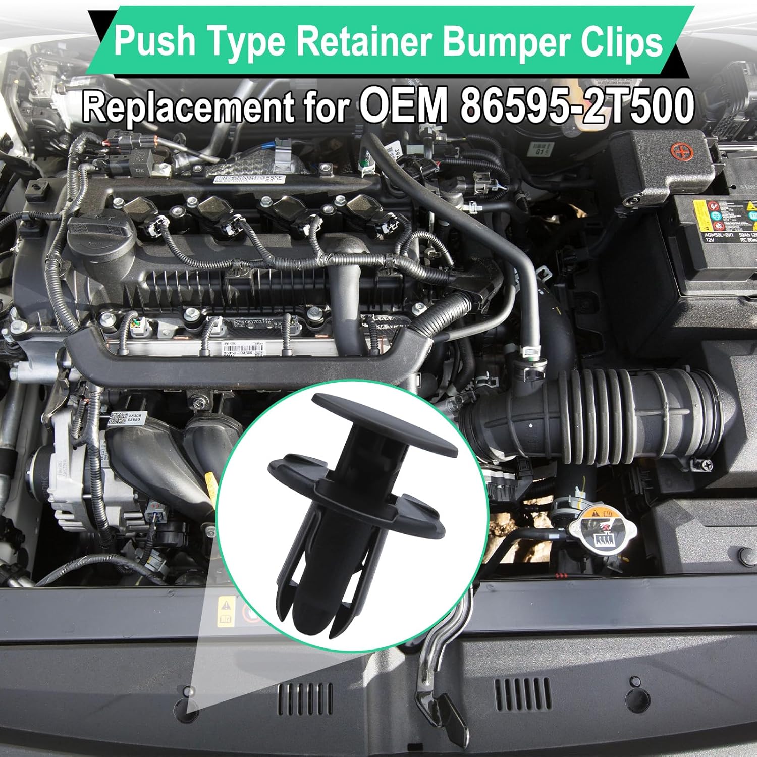 20 PCS Fender Liner Push-Type Retainer Clip Fastener, Bumper Engine Under Cover Clip, Car Retainer Clips, Compatible with Hyundai Kia Accent, Azera, Equus — image 4