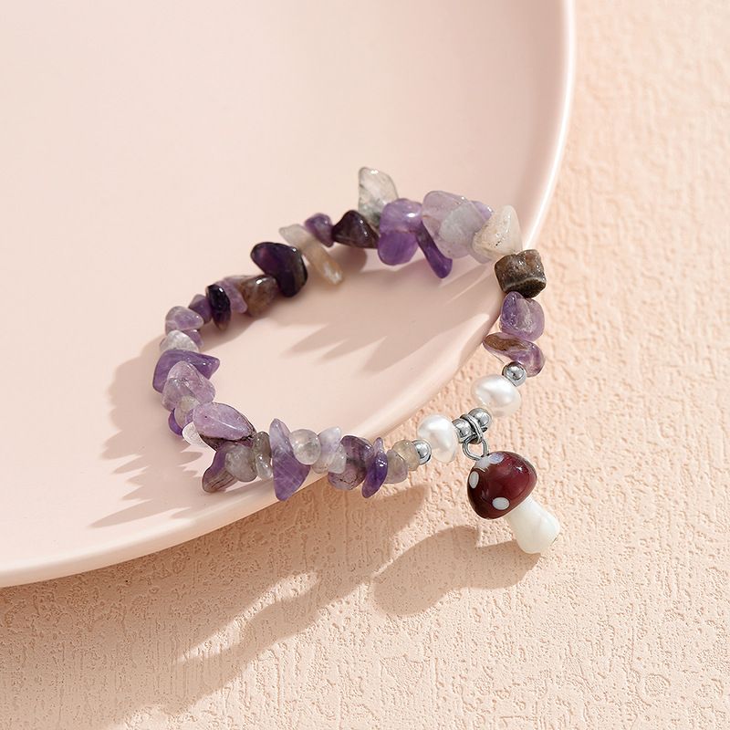 Natural multi-color crushed stone mushroom bracelet elastic wristband bracelet for both men and women โ image 3