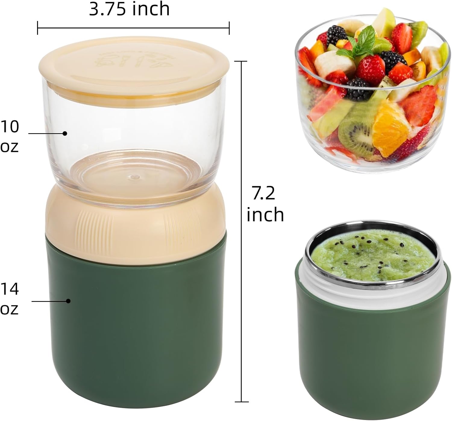 2 Pack Insulated Yogurt Container, 24oz Breakfast On the Go Cup with Plastic Topping Cereal Oatmeal Cup, 2-in-1 Food Storage Jar Lid and Spoon, Overnight Oats โ image 2