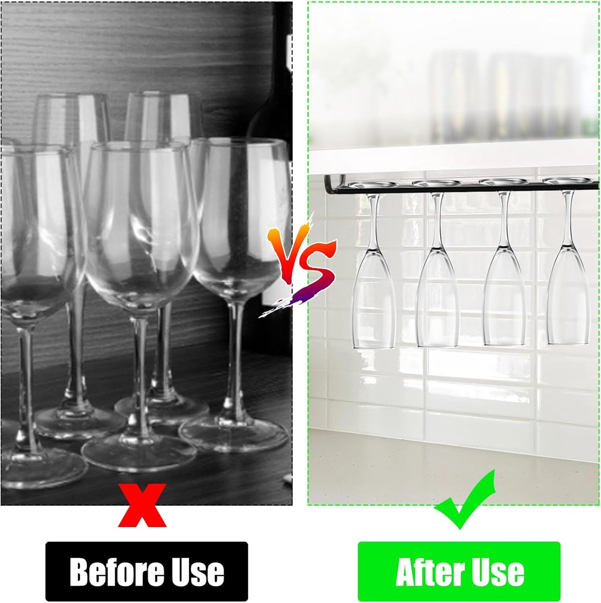 Wine glass holder - Glass hooks for shelf - Iron glass holder for glasses - Wall display holder - Hanging glass holders - Metal hanging glass holder - Display โ image 3