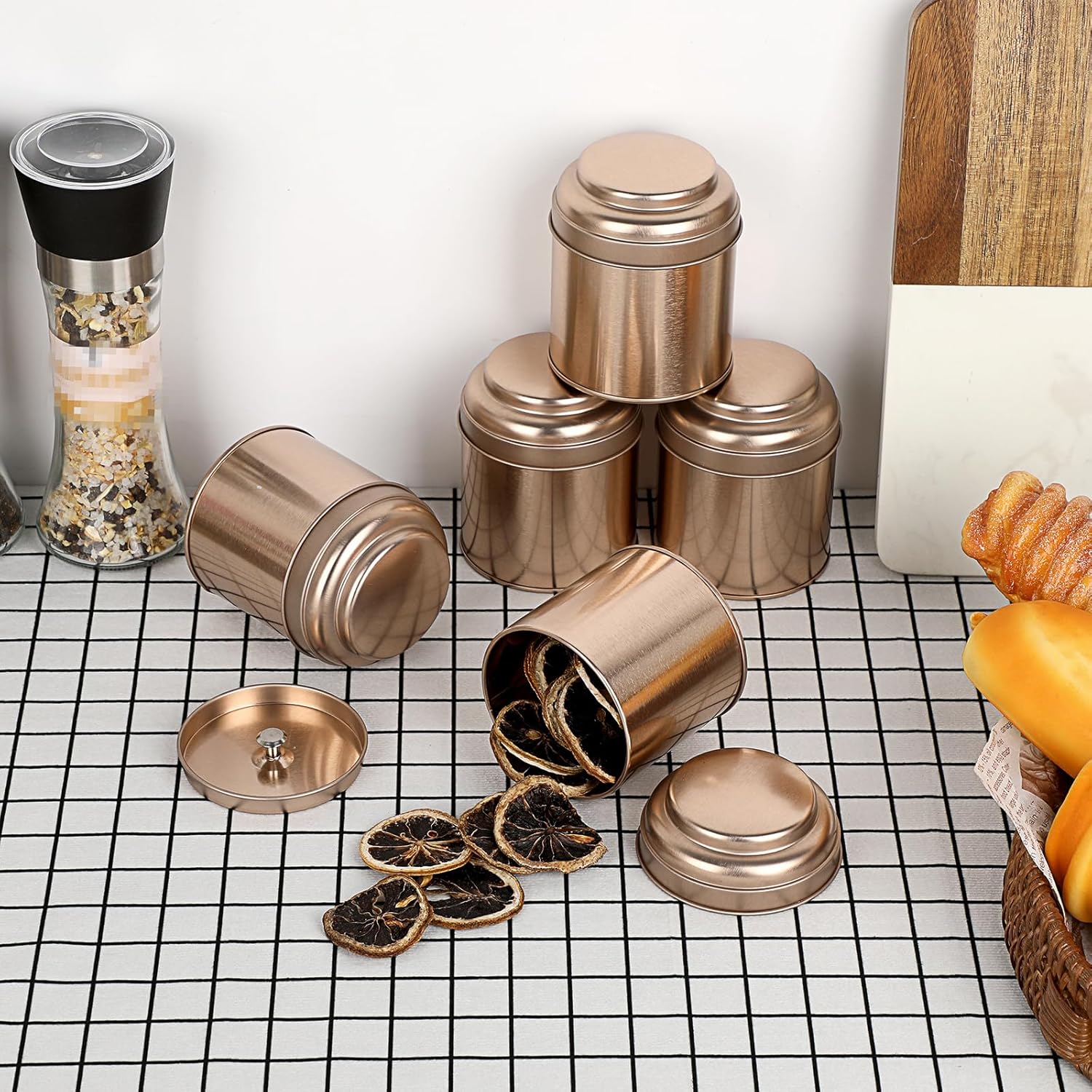 Petluno Set of 6 Loose Leaf Tea Tins 227ml Metal Nut Storage Jars Airtight Containers Kitchen Spice Jars, Food Tin for Tea, Coffee, Biscuits, Sugar — image 2