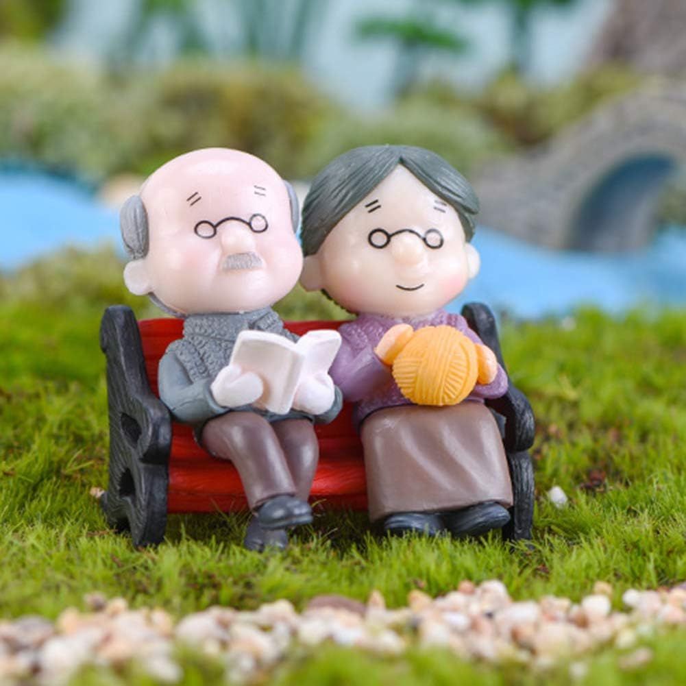 Garden Miniature Ornament Mini Park Bench Grandpa Grandma Model Miniature Landscape Garden Decor Ornament โ image 2