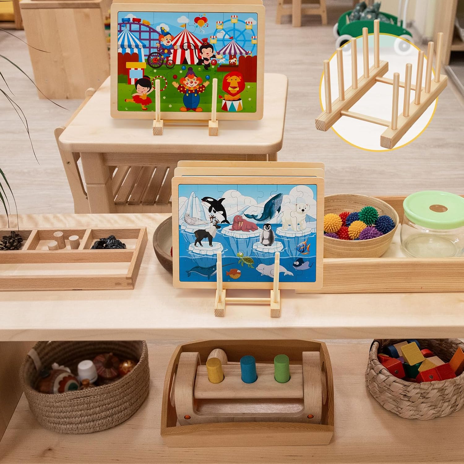 2 Pcs Wooden Puzzle Display Stand Jigsaw Holder Rack Puzzle Pot Lid Storage Organizer Shelf for Playroom Decor Craft Collection Lovers — image 6