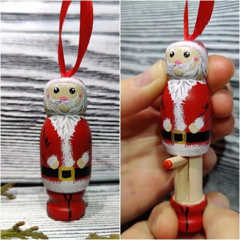 2pc Santa Claus Pendant,Christmas Decorations,Wooden Standing Christmas Granny, Santa Claus Decoration for Tree — image 5