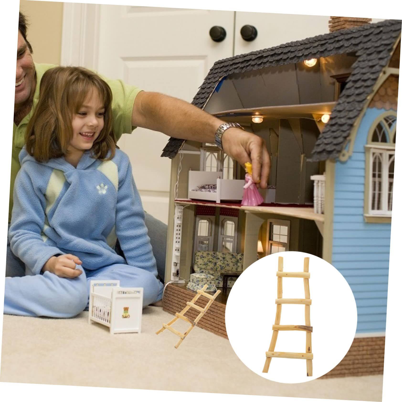Miniature Wood Ladder Outside Furniture Doll House Furniture Log Wooden Miniatures Miniature Ladder Model — image 3