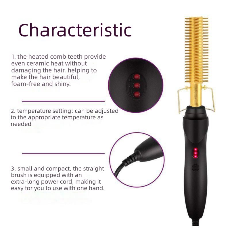 Electric Hot Comb Hair Straightener & Curler Titanium Alloy Fast Heat Wet Dry Styling Tool White Gold AU Plug — image 4