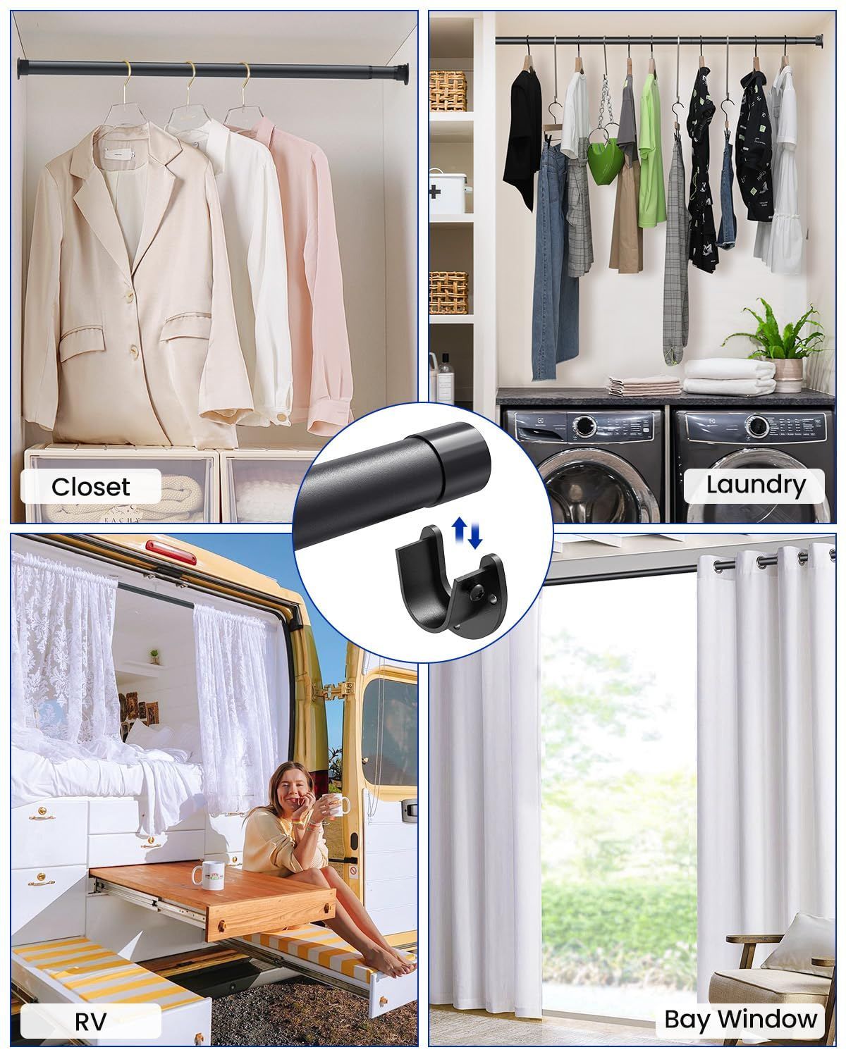 17-69" Closet Rods for Hanging Clothes, Stepless Adjustable Metal Closet Rod, 1.3 Inches Heavy Duty Clothes Hanging Rod for Closet Wardrobes Laundry โ image 6