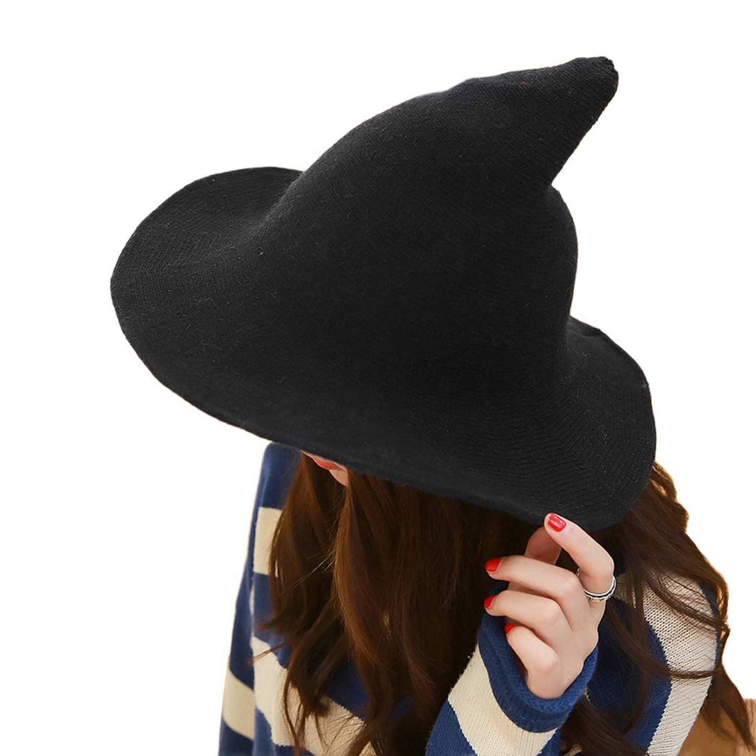 Halloween witch hat, women's wide brimmed foldable pointed hat, Halloween party costume accessories. Witch Hat Wool — image 3
