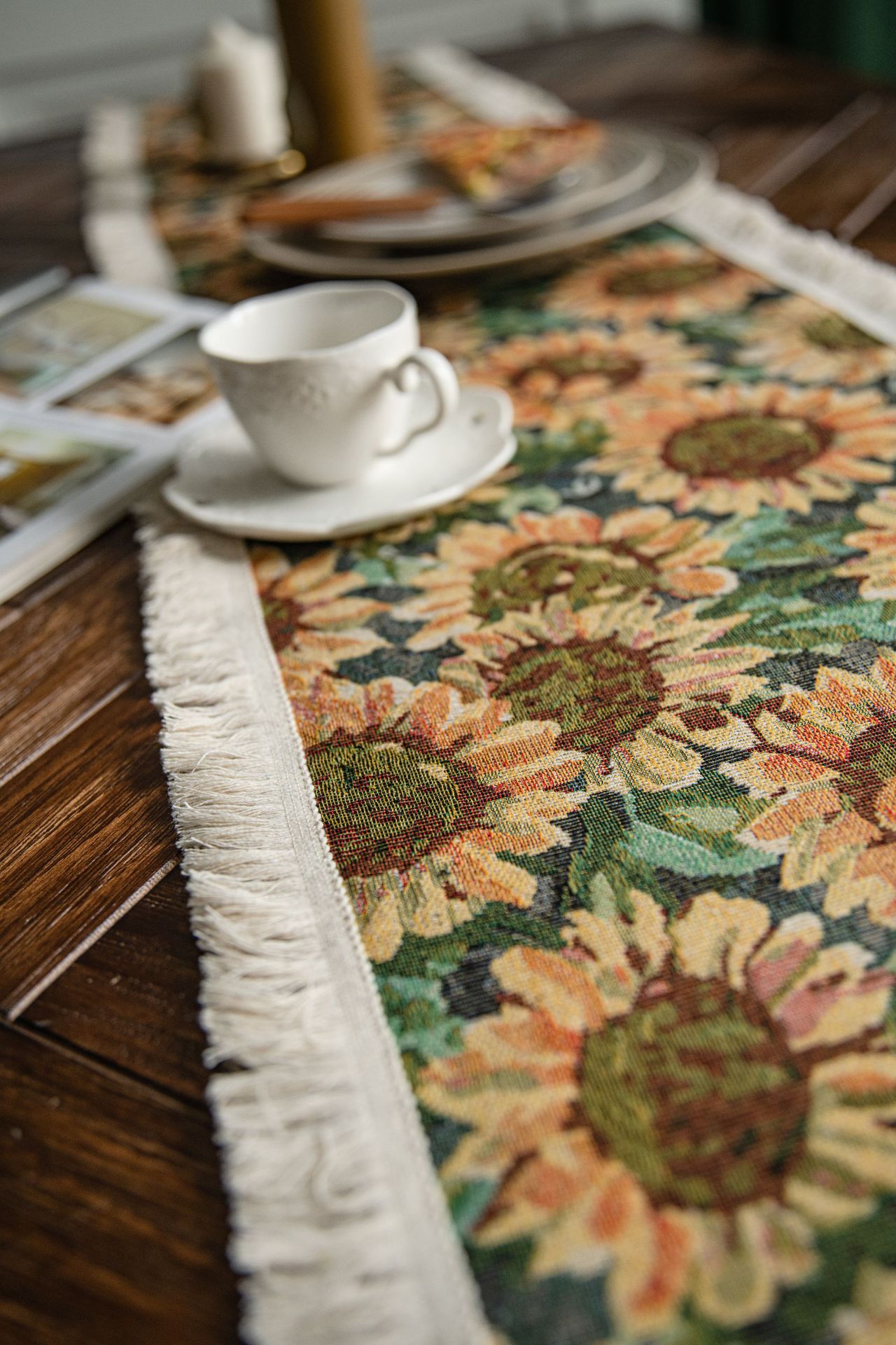 2 PCS Sunflower Table Runner with Fringe - Jacquard Woven Cotton Blend (30 × 120cm) — image 2