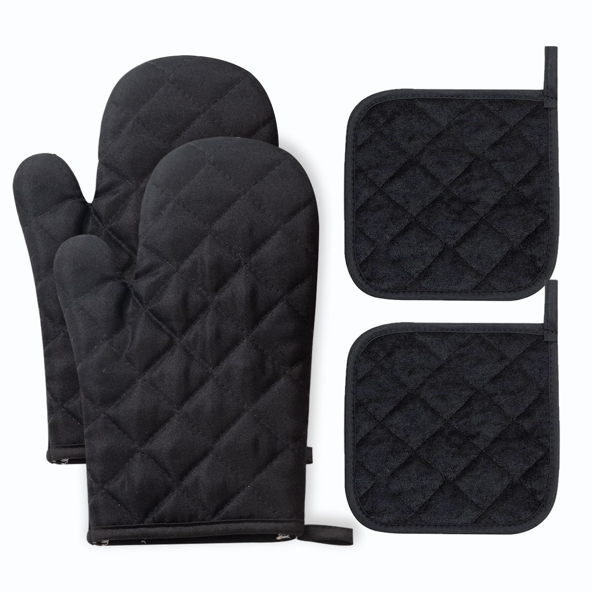 Oven Mitts and Pot Holders 4 pcs Set,High Heat Resistant 500 Degree Extra Thicken Long Kitchen Cotton Oven Glove for Cooking (,Black)