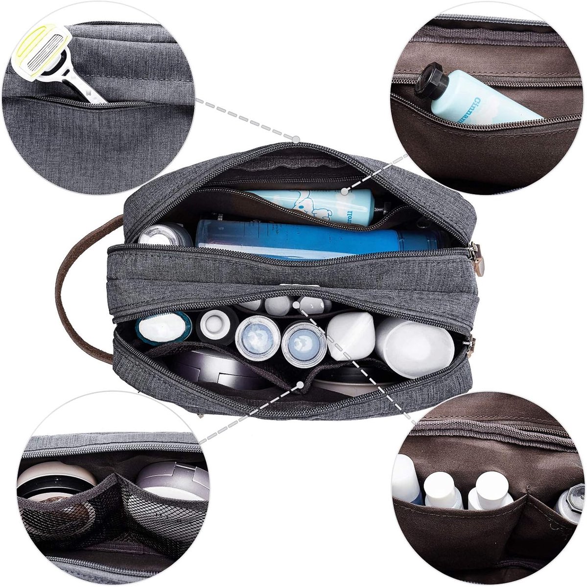 Men's toiletry bag - Travel accessories - Toiletry bag - Makeup bag - Gift - Unisex - Toiletry bag - Grey — image 4