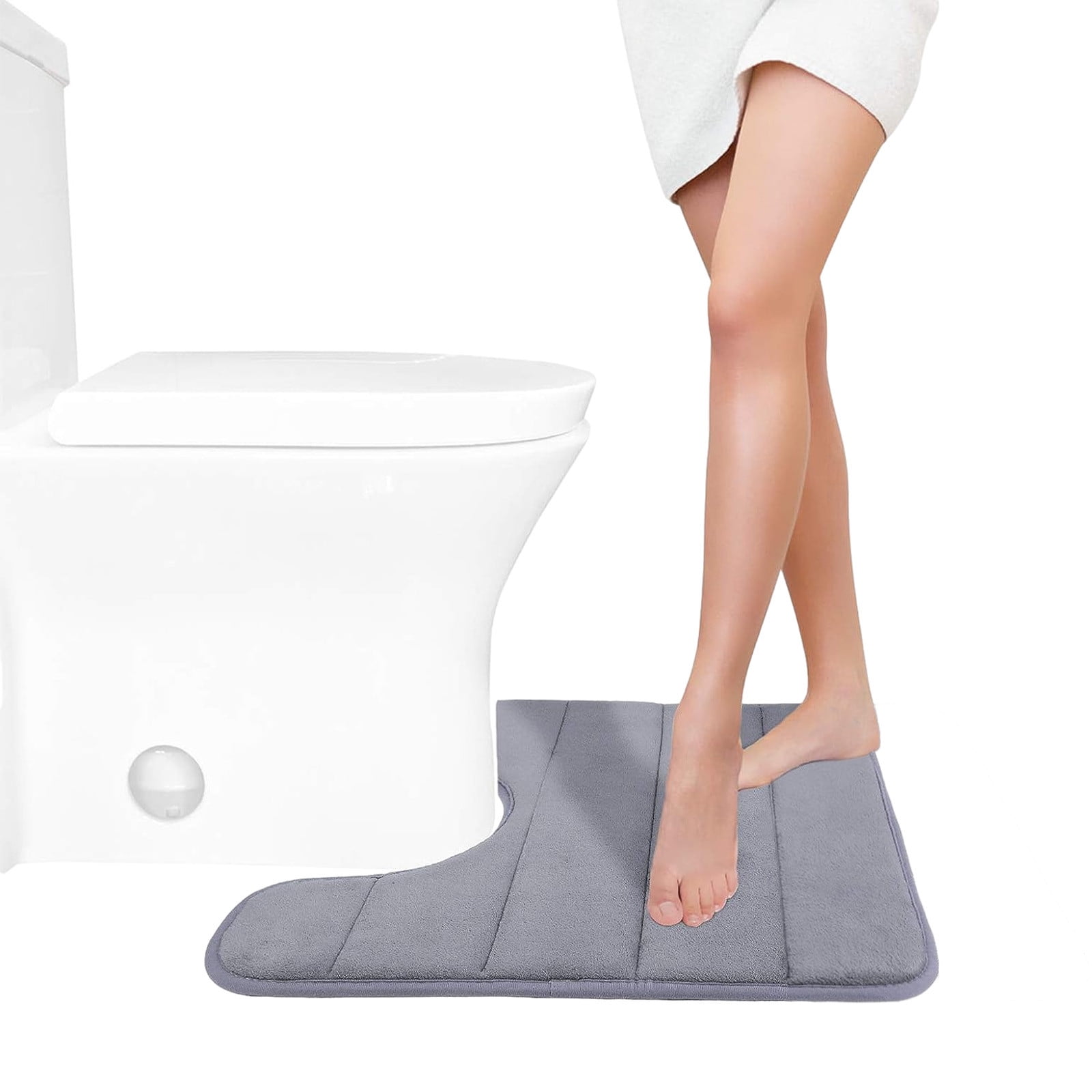 Memory Foam Toilet Rug, Non-Slip Bathroom Rugs, Toilet Rugs U Shaped Washable, Commode Contour Rug, Soft Comfortable Super Water Absorption #1_Gray β image 4