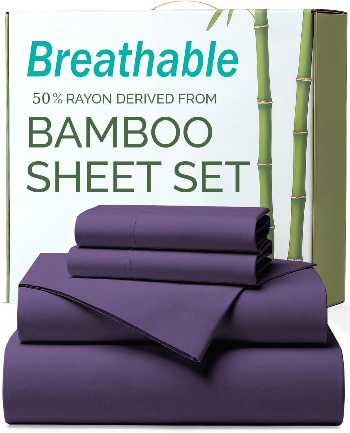 4 Piece Ultra Soft Bamboo Breathable Sheet Set -Hotel 2000TC Breathable Bed Sheets Set with 37 Centimetre Deep Pocket-Breathable Sheets for Hot Sleepers(Purple
