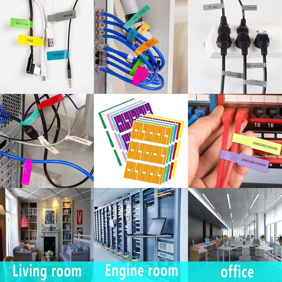 300 pieces - Self-adhesive cable label - cable label sheets - 10 sheets - of 10 colors - Cable labels - Label - Labels - Label stickers - Self-adhesive cable โ image 2
