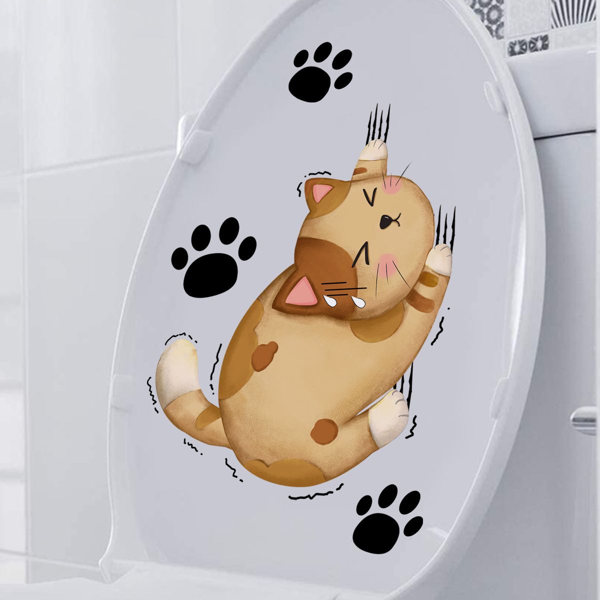 Cartoon Cat Toilet Seat Lid Sticker 3D Cute Cat Waterproof Toliet Lid PVC Sticker DIY Removable Cat's paw Toilets Stickers โ image 4