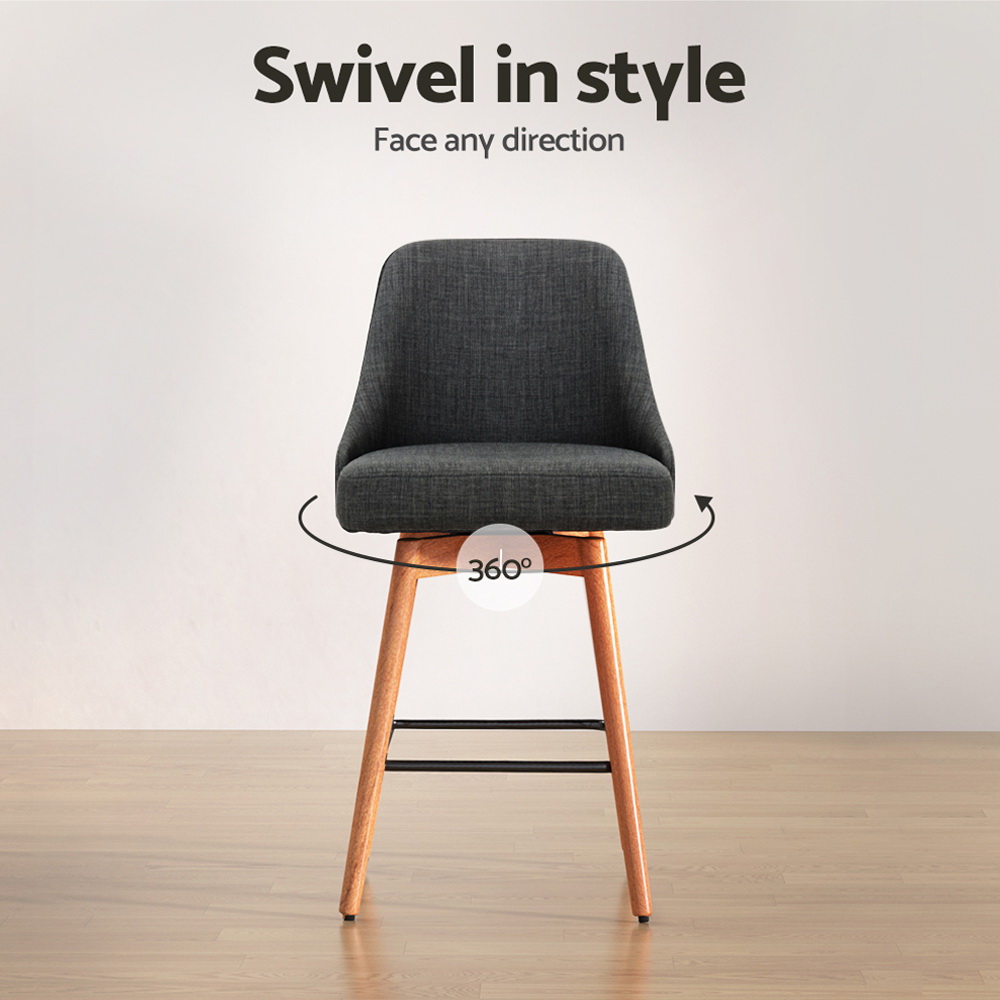 Artiss 2x Bar Stools Swivel Seat Wooden Charcoal โ image 6