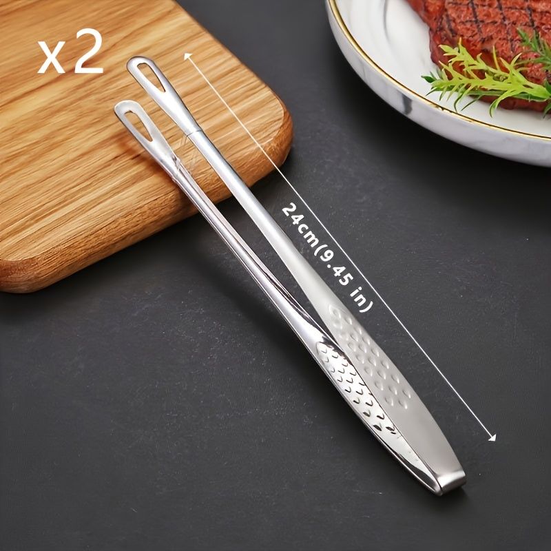 Barbecue Tongs Stainless Steel Tongs Kitchen Lengthened Food Tongs Roast Meat Shop Special Purpose Clipper Steak Tongs 2 pack (24 cm / 9.45 in)