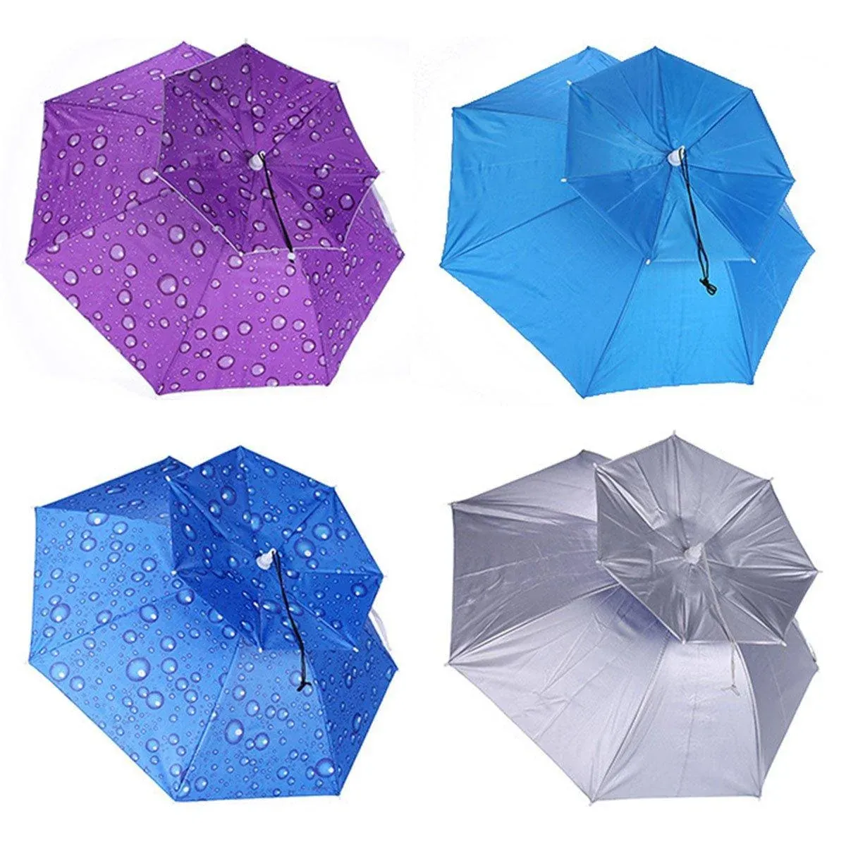 2-Layer Outdoor Foldable Sun Umbrella Hat Fishing Camping Headwear Cap Head Hat - Silver — image 3