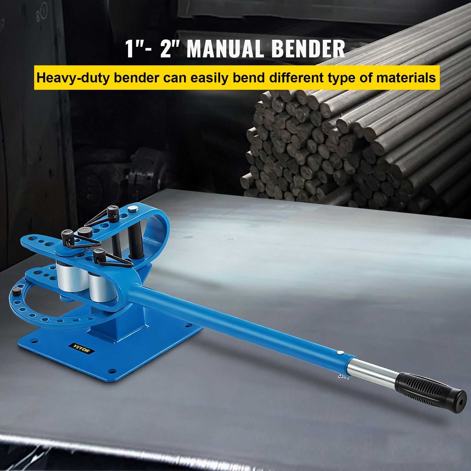 YP-9 Manual Bender, Soild Round Square Bar Metal Bender with 7 Bending Dies, Metal Rod Bar Bender Bending Tool for Construction Site Auto Repair โ image 2