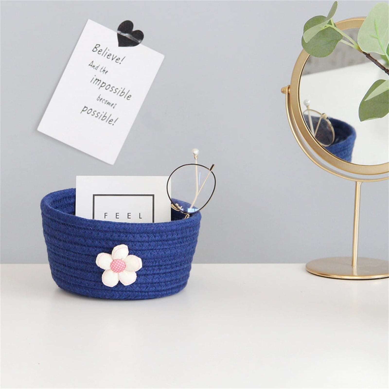Small Woven Storage Basket, Cotton Rope Rattan Shelf Bin for Toys and Closet Organization at Home or Nursery, Navy Blue, 16 x 8 cm โ image 2
