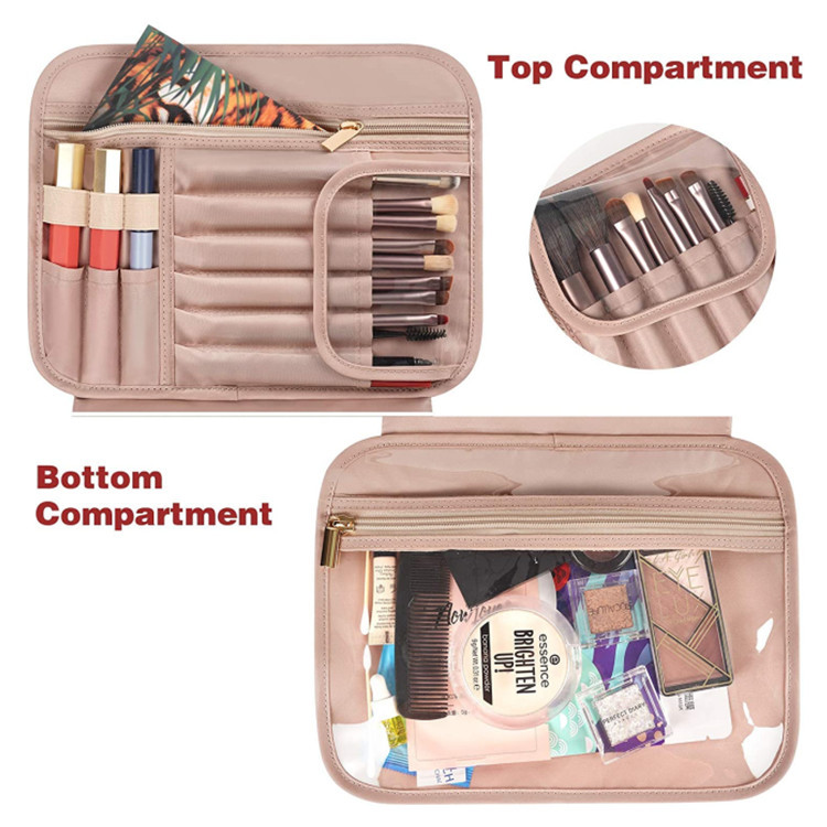 Pink Portable Large Hanging Womens' Luxury PU Leather Cosmetic Bag - Waterproof Travel Toiletry Organizer, Easy Visibility & Durable โ image 3