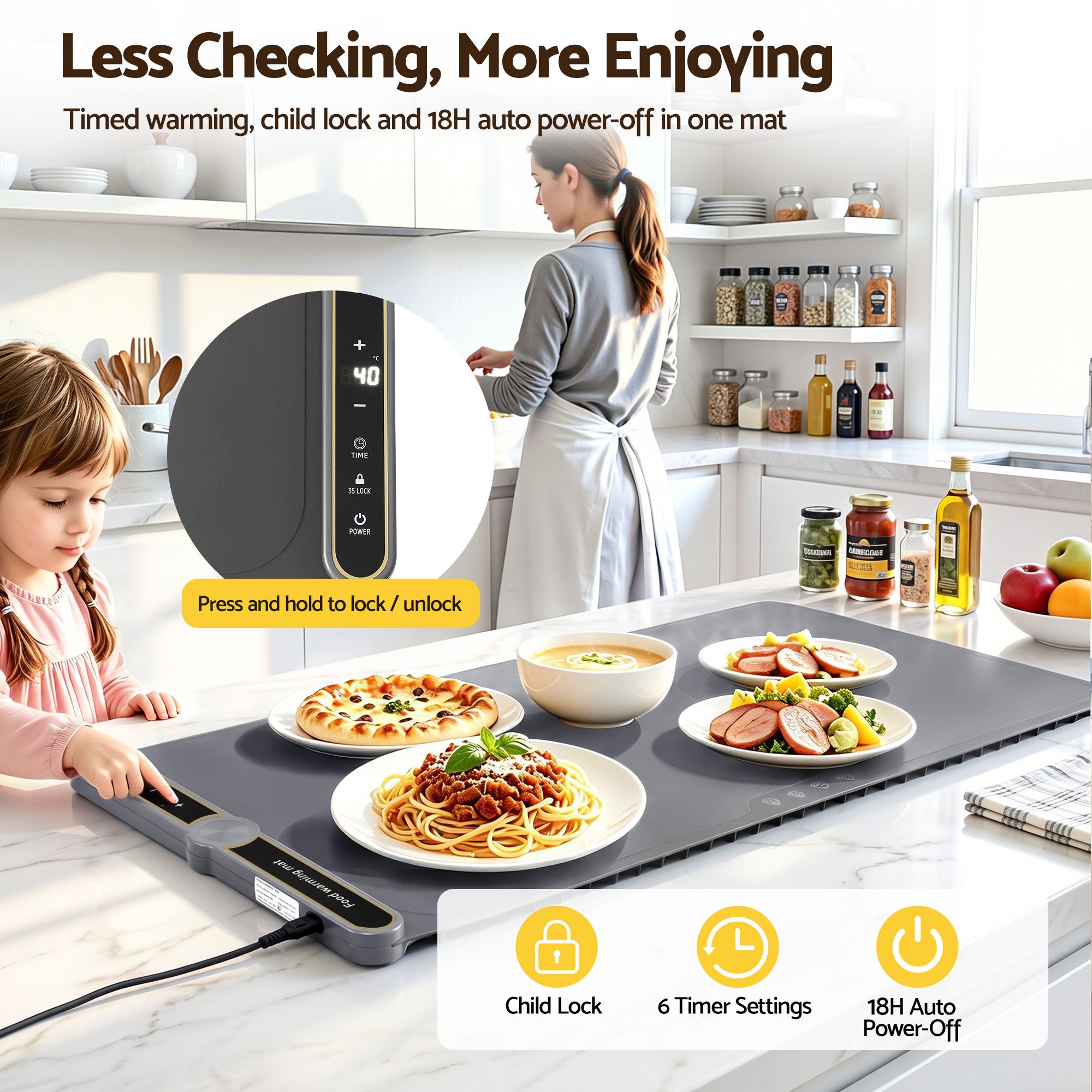 Devanti Food Warming Mat 80cm Electric Food Warmer Roll Up Buffet Tray Grey โ image 6