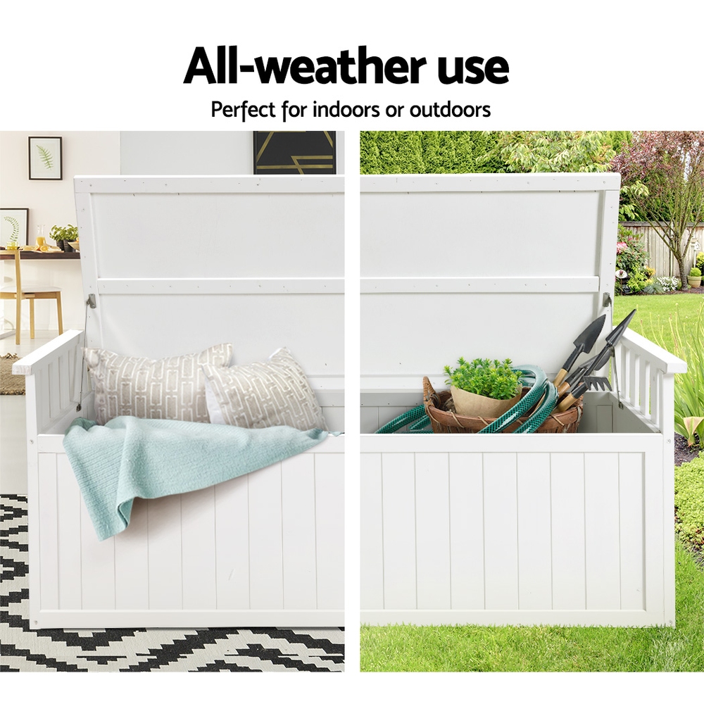 Gardeon Outdoor Storage Bench Box 129cm Wooden Garden Toy Chest Sheds Patio Furniture XL White โ image 5