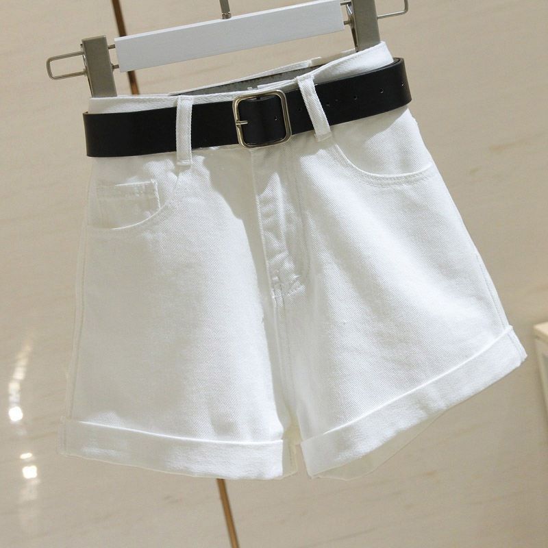 High Waist Cotton Denim Shorts Wide Leg White Dark blue โ image 5