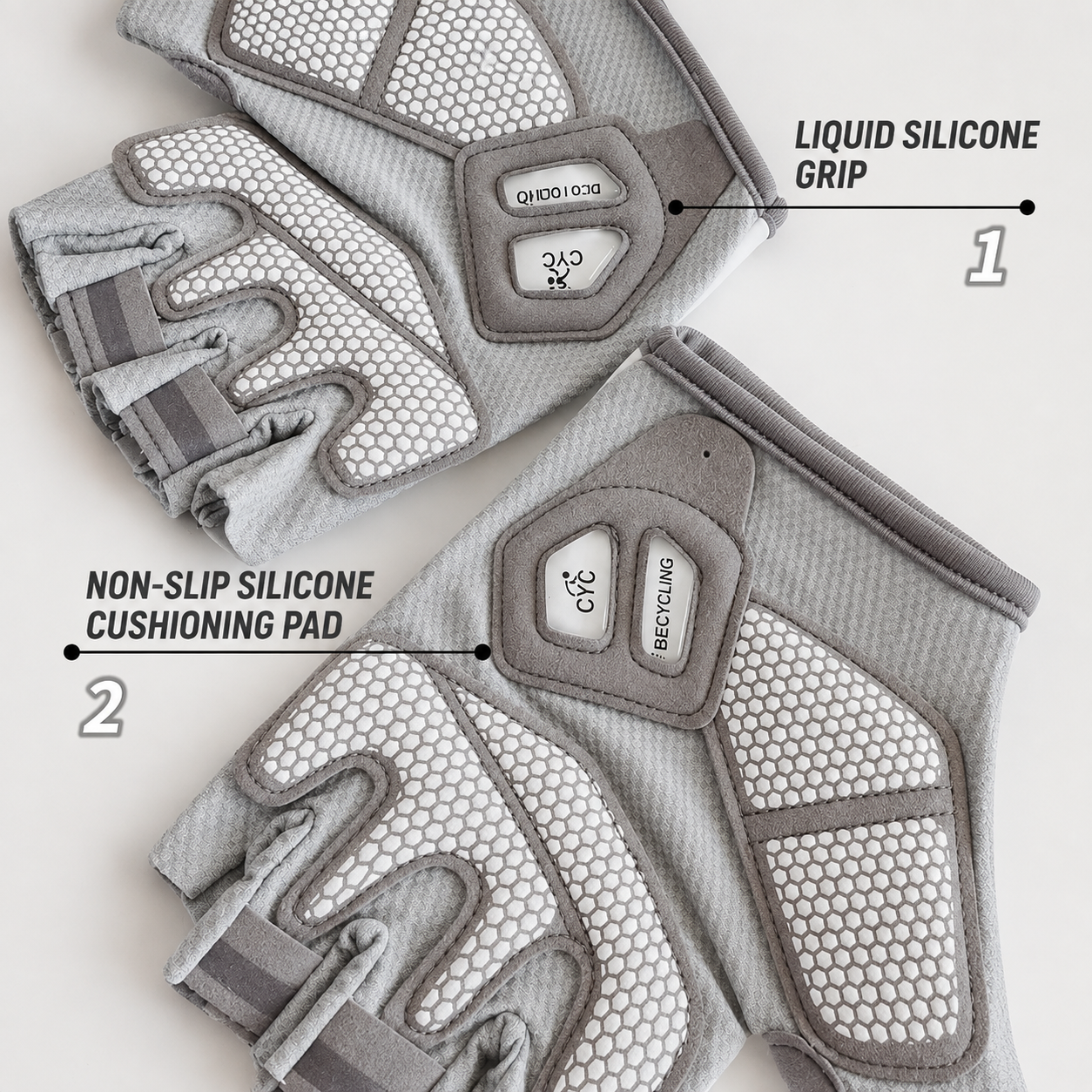 White Lightweight Cycling & Workout Gloves with Liquid Silicone Grip, Half Finger Fitness Gloves for Weightlifting, Gym Training, Cycling and Bar โ image 2
