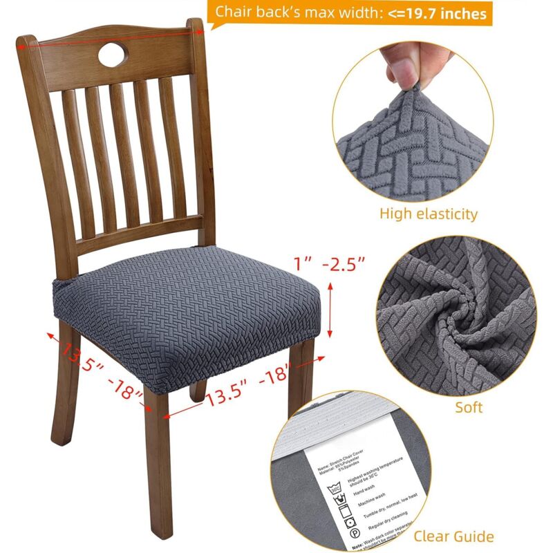 4 pcs Stretch Chair Covers Jacquard Embossed Removable Washable For Dining ROom Kitchen Office Hotel (With Back Straps) — image 2