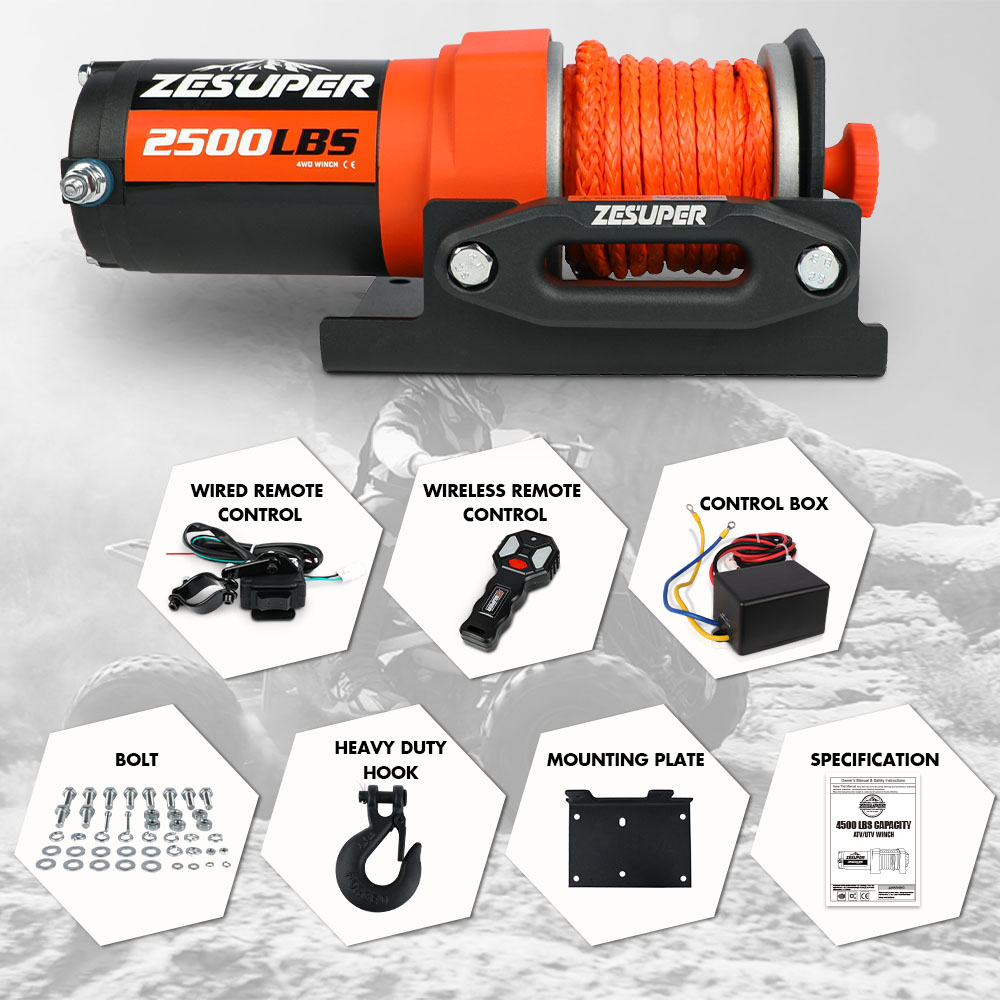 ZESUPER 12V Electric Winch 2500lbs Synthetic Rope Wireless Remote ATV UTV BOAT — image 2