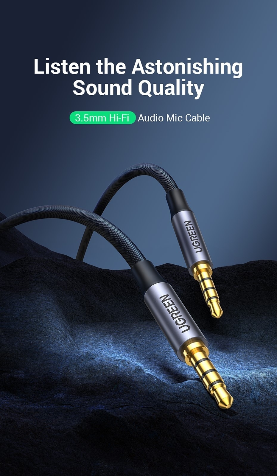 UGREEN 20785 3.5mm Braided 4-Pole Audio Cable Male to Male 3m — image 5