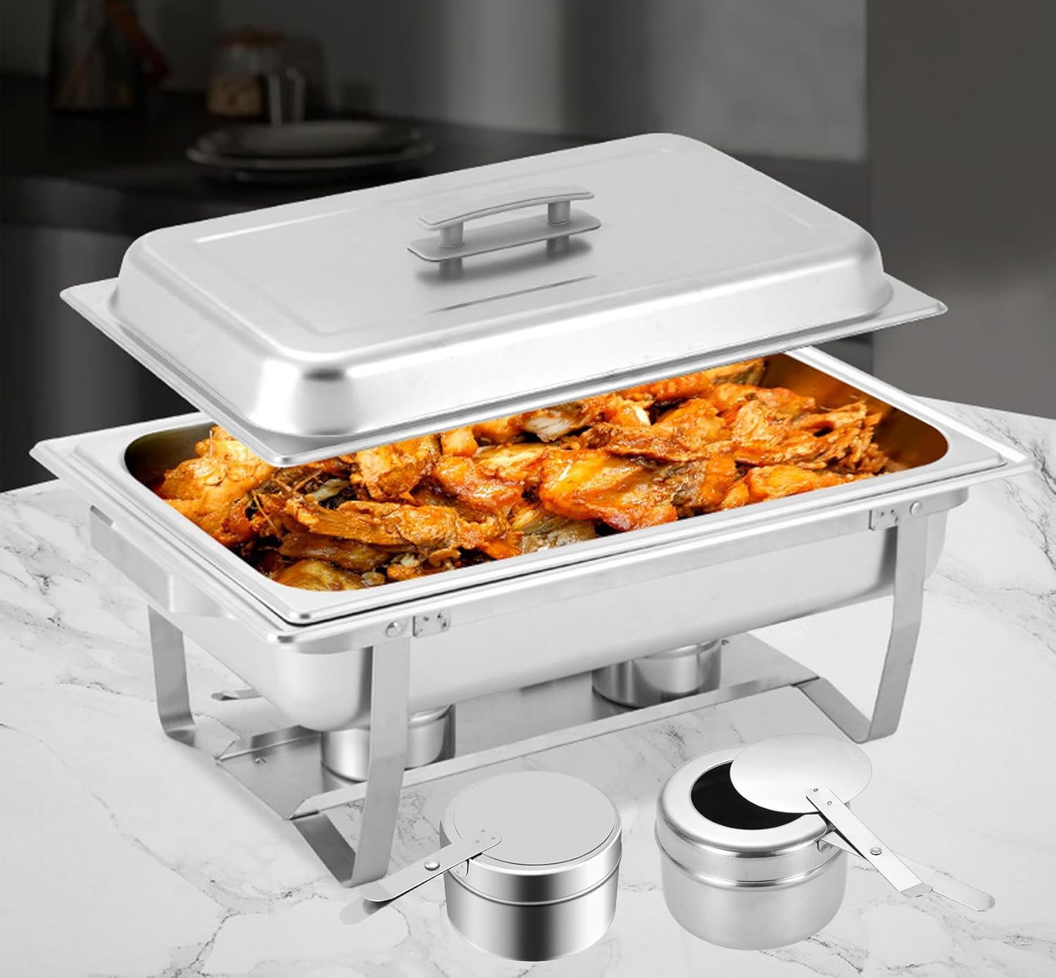 8 Pack Chafing Fuel Holder, Stainless Steel Chafe Wick Fuel Holder with Safety Cover Canned Heat Box Holder for Chafing Dish, Buffet, Barbecue, Parties — image 6