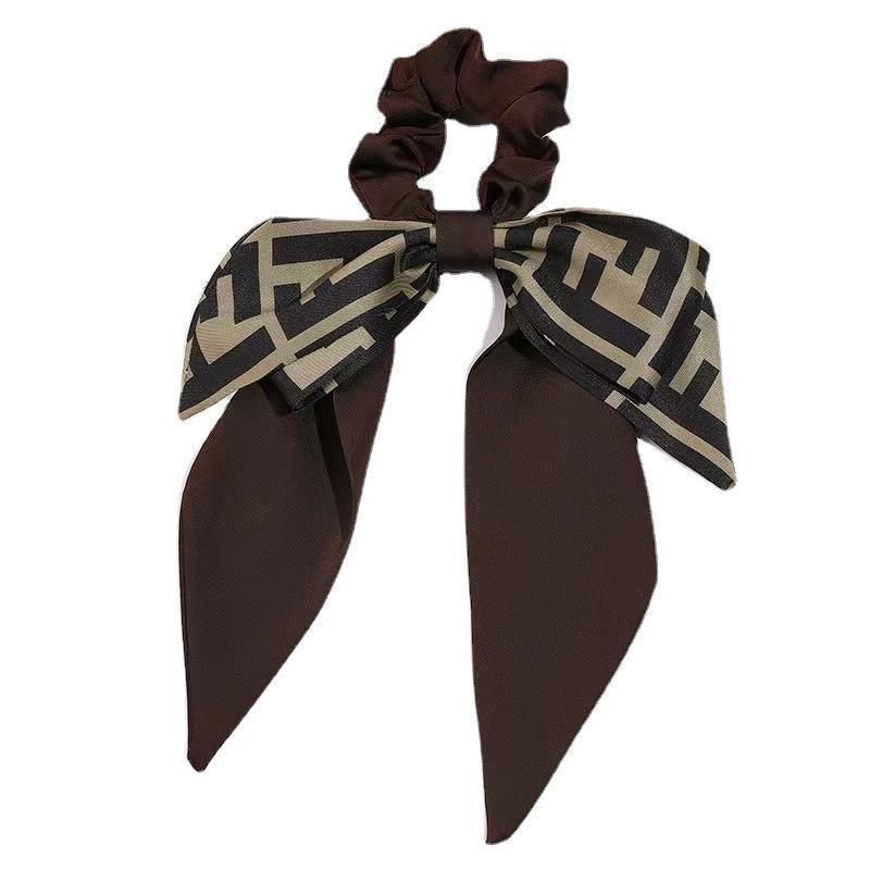 Women Elegant Scrunchies for Hair Ribbon Ties Bow Scrunchies Ponytail Scrunchie - Brown