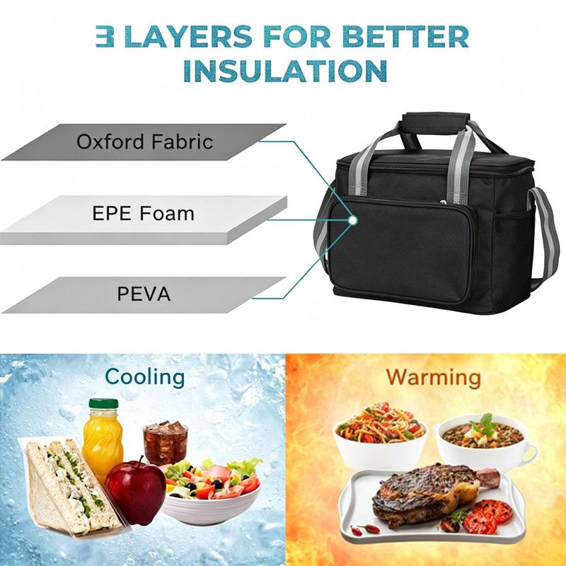 15L Oxford Thermal Lunch Bag, Portable Leakproof PEVA Liner Tote Bag, Waterproof Outdoor Picnic Camping Beach Lunch Cooler Bag for Food Storage, Keep โ image 2