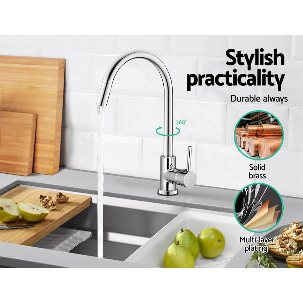 Cefito Kitchen Mixer Tap Mixer Round Sink Faucet Basin Laundry Chrome โ image 5
