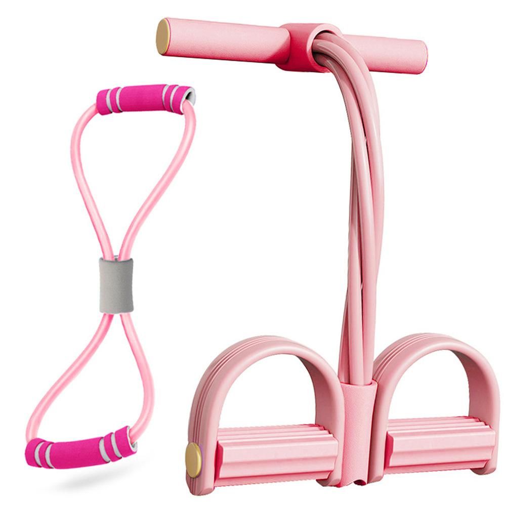 6 Tube Pedal Ankle Puller Fitness Exercise Rope with 8 Shape Resistance Band - Pink — image 2